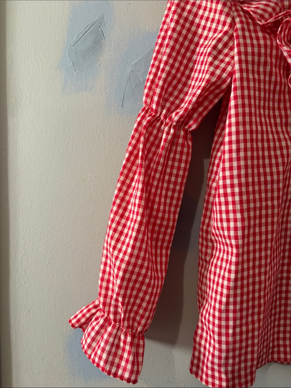 Girls' Red Gingham Ruffle Button-Down Shirt - Picture 4 of 6